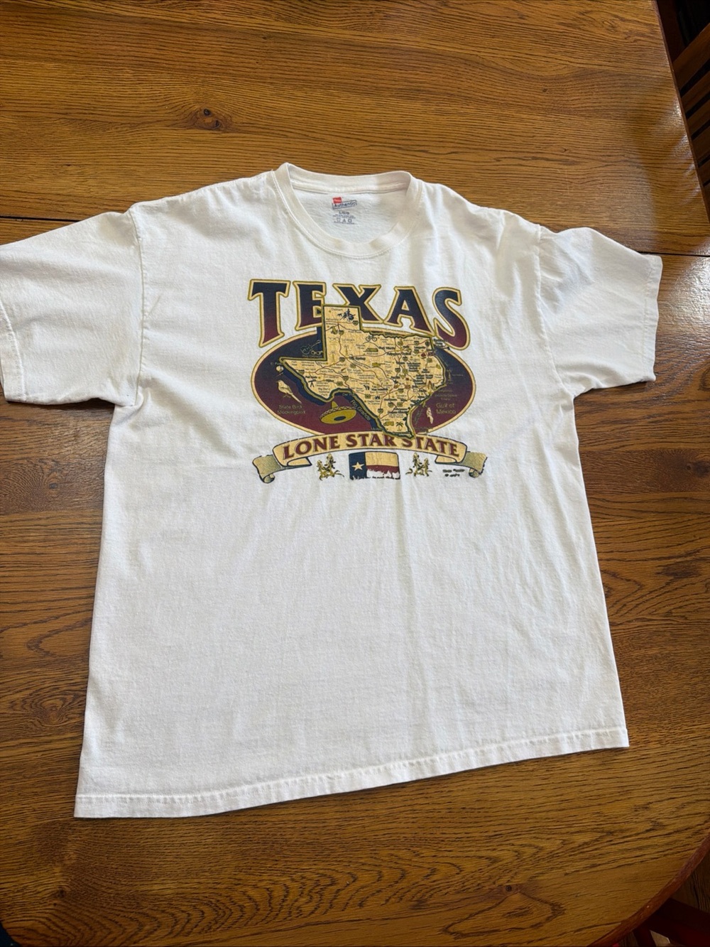 Texas Lone Star Hanes Authentic White T-Shirt with Red Logo Vintage